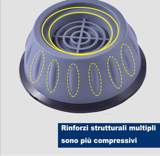 Piedini Antivibrazione per Lavatrice - Set di 4 Cuscinetti in Gomma Antiscivolo Universali