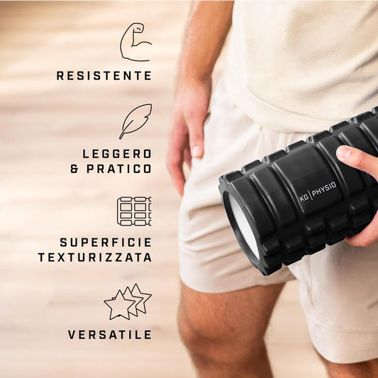 Rullo Massaggio Muscolare Foam Roller Viola 33 cm x 13,5 cm, Rullo in Schiuma EVA ad Alta Densità per Massaggio Muscolare, Fisioterapia, Pilates, Yoga, Fitness, Schiena, Gambe Braccia