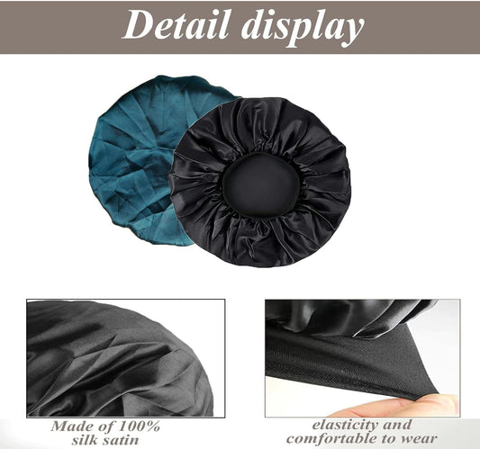 Cuffia Seta Capelli Notte, Silk Bonnet Nero, Berretto di Seta per Dormire, Cuffia Capelli Ricci Regolabile, Berretto da Notte Raso Elastico, Involucro di similSeta per Capelli Morbido e Protettivo