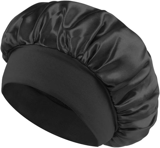 Cuffia Seta Capelli Notte, Silk Bonnet Nero, Berretto di Seta per Dormire, Cuffia Capelli Ricci Regolabile, Berretto da Notte Raso Elastico, Involucro di similSeta per Capelli Morbido e Protettivo
