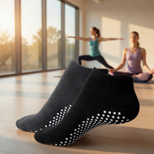 Calzini Yoga Antiscivolo Donna e Uomo, 3 Paia Neri con Gommini Bianchi, Calze Pilates con Grip, Calzini Antiscivolo per Yoga, Pilates, Barre, Danza e Fitness, Cotone Traspirante, Taglia Unica