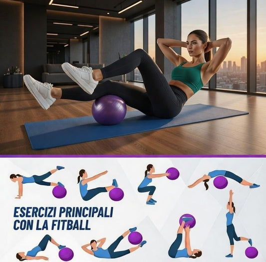 Palla Pilates 25 cm Antiscivolo in PVC | Soft Ball Fitness per Yoga, Ginnastica e Fisioterapia | Mini Fitball per Allenamento a Casa, Core, Addominali e Gravidanza | Viola