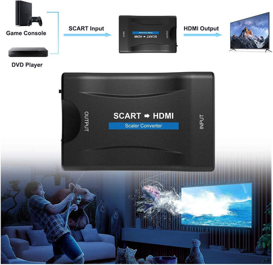 BLOMBLAUM Convertitore SCART a HDMI, Supporto 1080P/720P, Adattatore Video Audio per TV, PC, Proiettori
