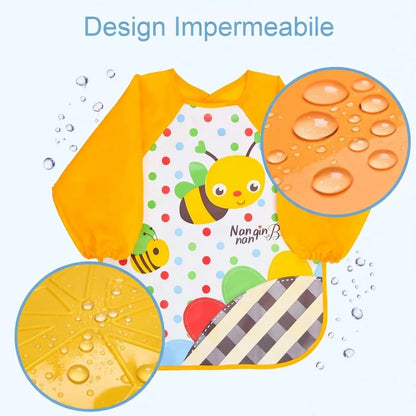 Set 4 Bavaglini con Maniche Impermeabili – Protezione per Pappa e Svezzamento, 6-36 Mesi – Nangin Baby