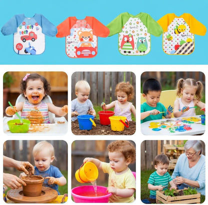 Set 4 Bavaglini con Maniche Impermeabili – Protezione per Pappa e Svezzamento, 6-36 Mesi – Nangin Baby