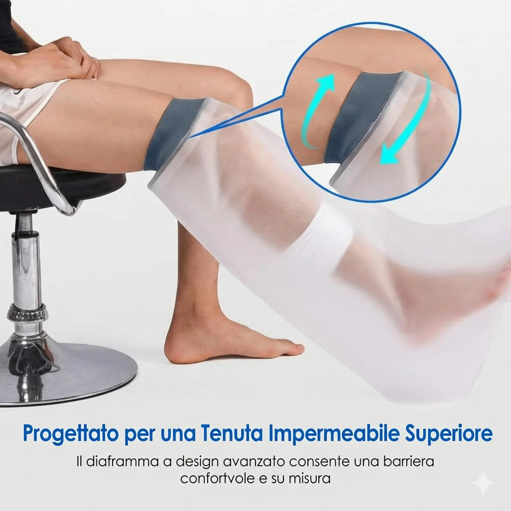 Coprigesso Impermeabile per Gamba e Piede Protezione per Doccia con Anello in Silicone, Riutilizzabile per Adulti