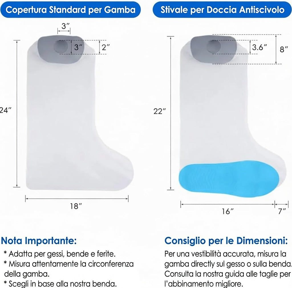 Coprigesso Impermeabile per Gamba e Piede Protezione per Doccia con Anello in Silicone, Riutilizzabile per Adulti