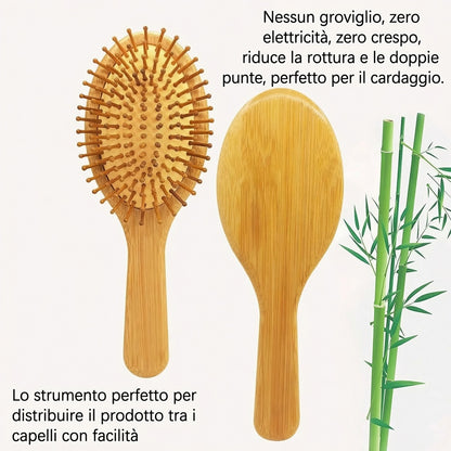 Spazzola per Capelli in Legno di Bambù Antistatica, Districante con Cuscinetto Massaggiante